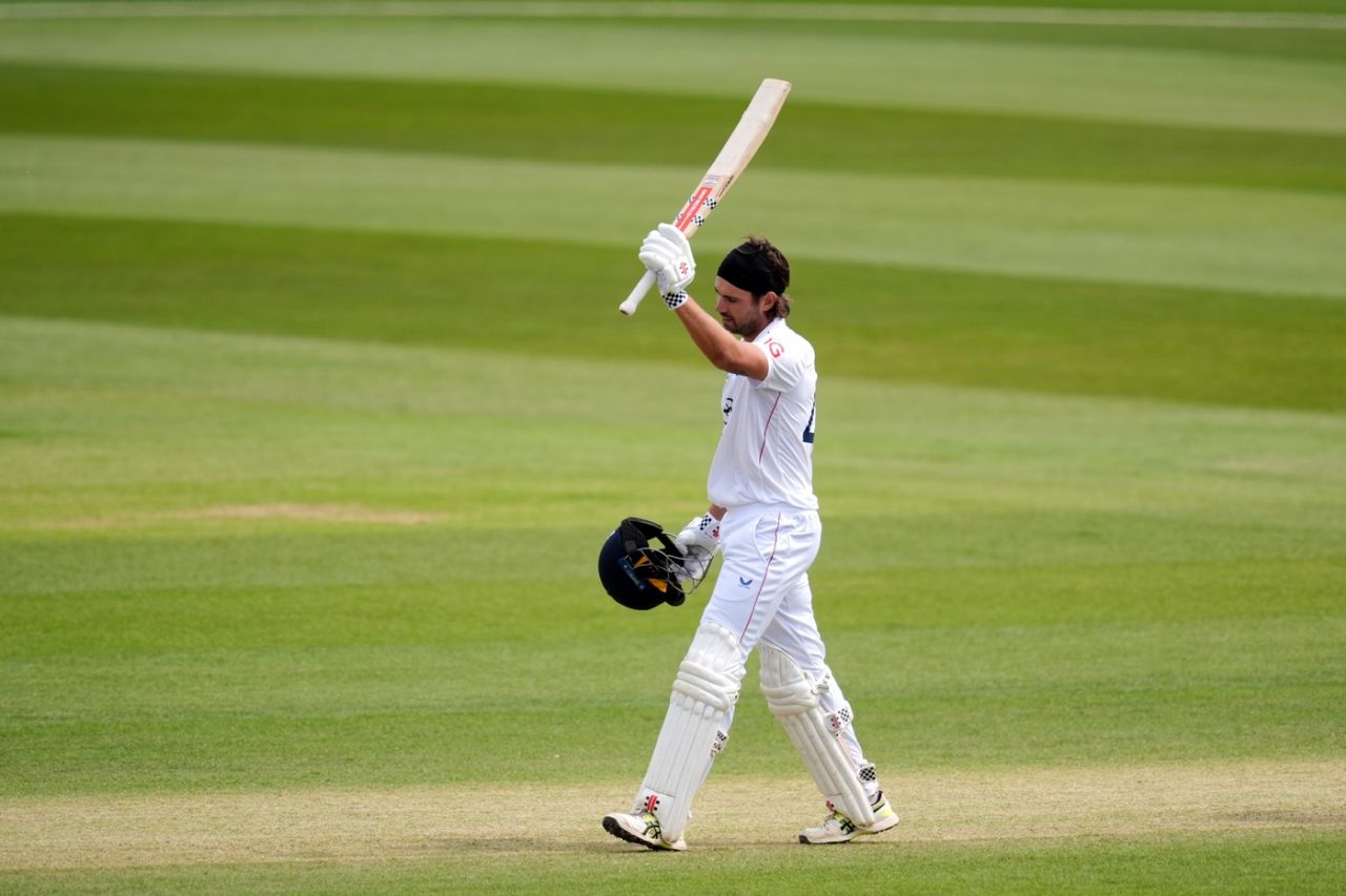 Max Holden celebrates his century, England Lions vs India A, 1st unofficial Test, Canterbury, 3rd day, June 1, 2025
