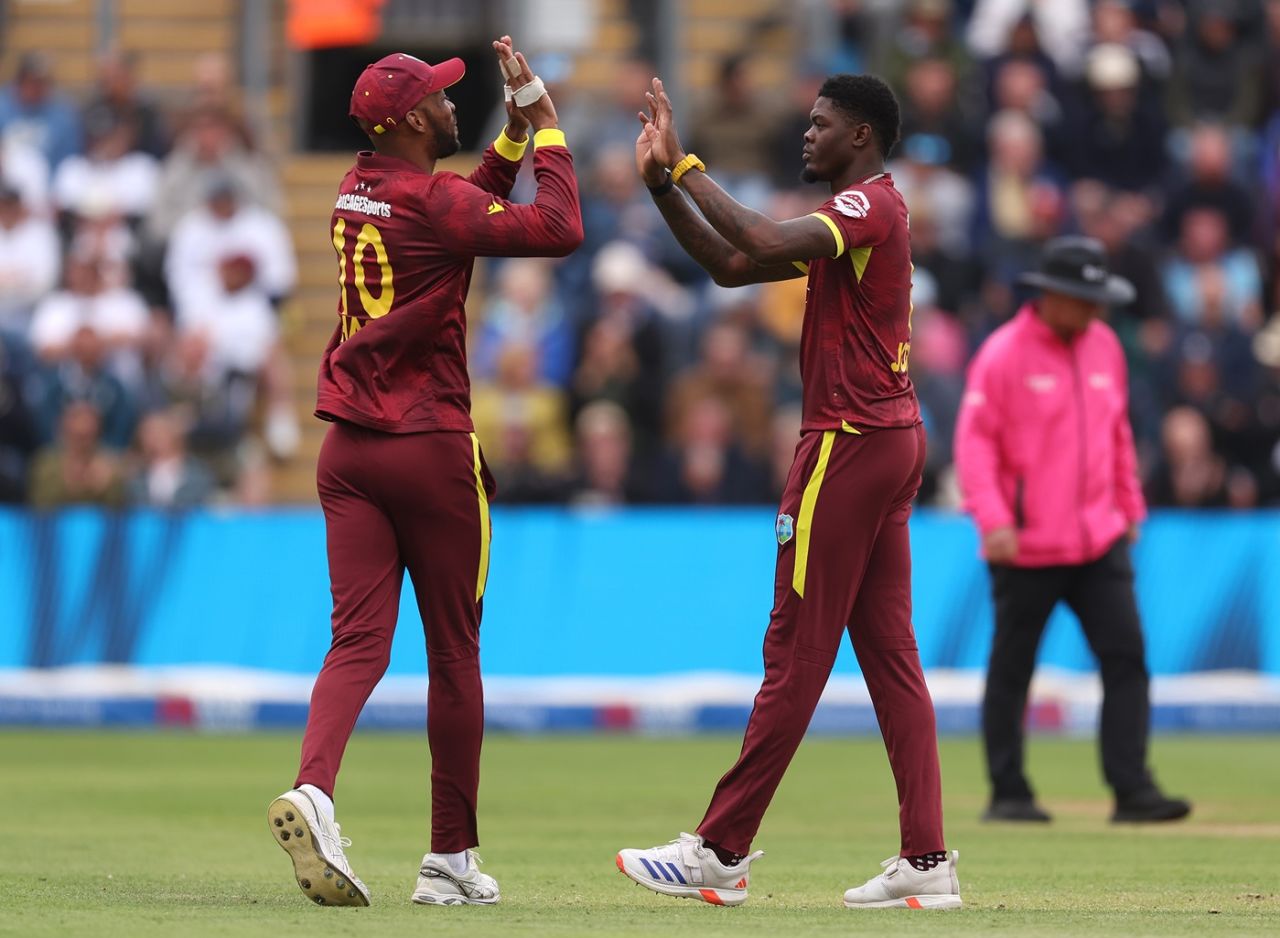 Alzarri Joseph struck twice in quick succession, England vs West Indies, 2nd ODI, Cardiff, June 1, 2025