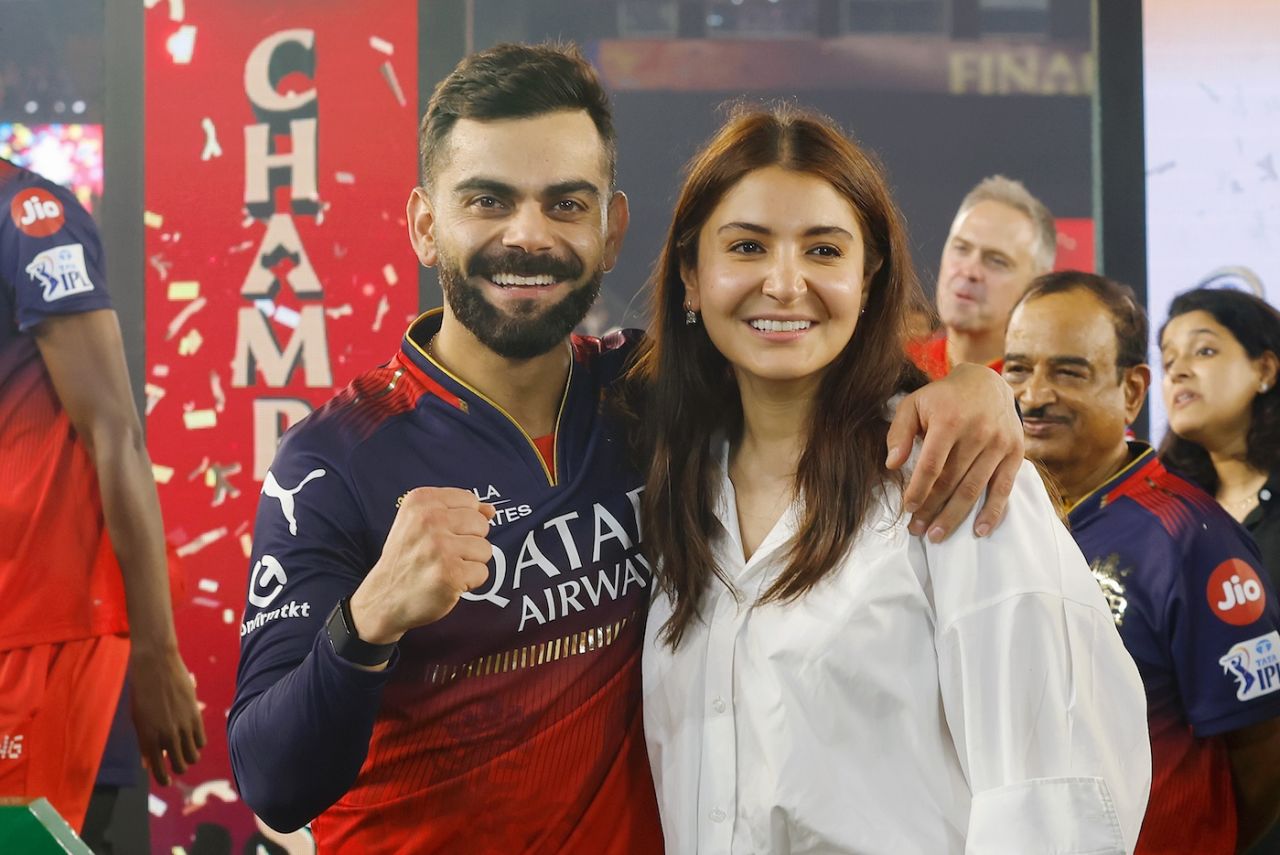 Virat Kohli poses with his wife Anushka Sharma after RCB's win, Royal Challengers Bengaluru vs Punjab Kings, IPL final, Ahmedabad, June 3, 2025