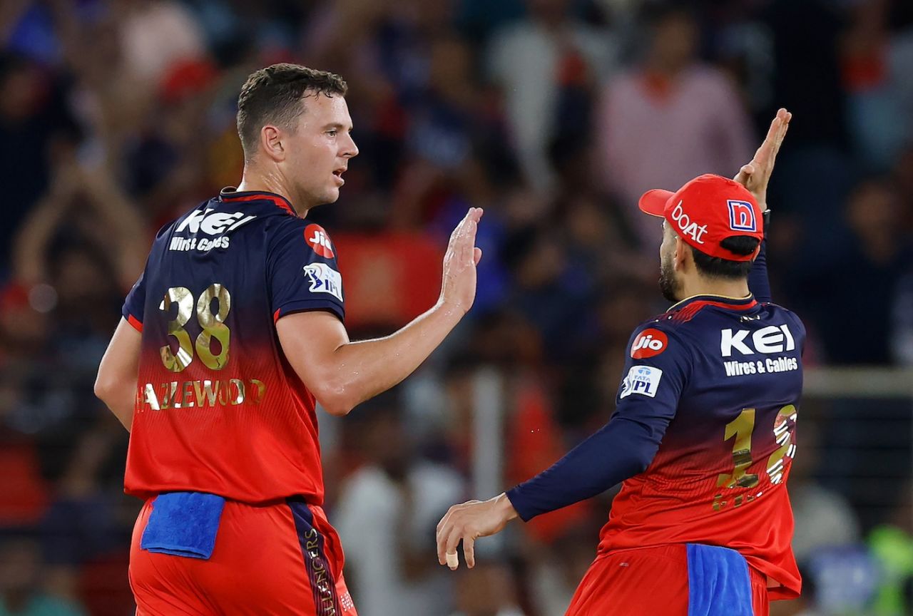 Josh Hazlewood celebrates a wicket with Virat Kohli, Punjab Kings vs Royal Challengers Bengaluru, IPL 2025 final, Ahmedabad, June 3, 2025
