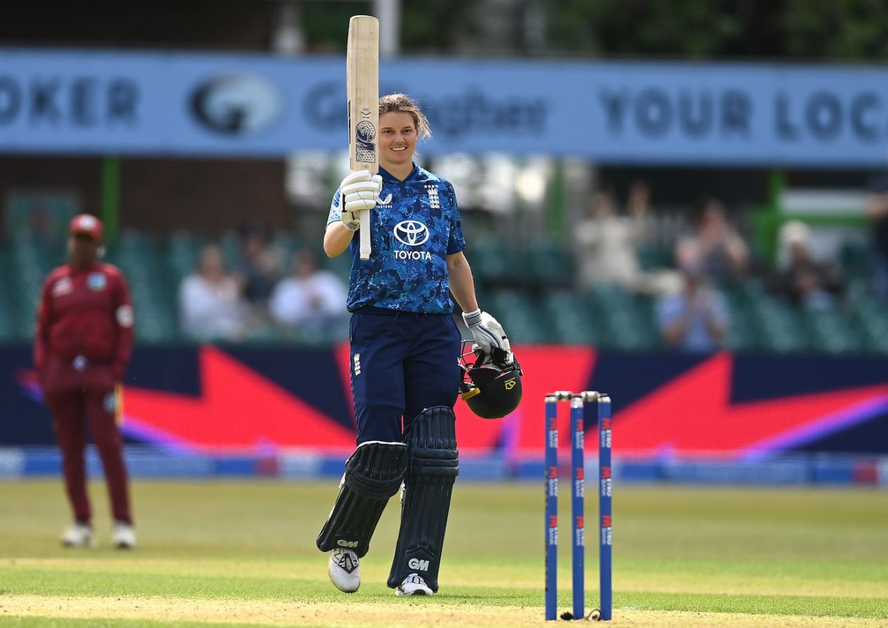 Amy Jones celebrates back-to-back ODI centuries, England vs West Indies, 2nd ODI, Grace Road, June 4, 2025