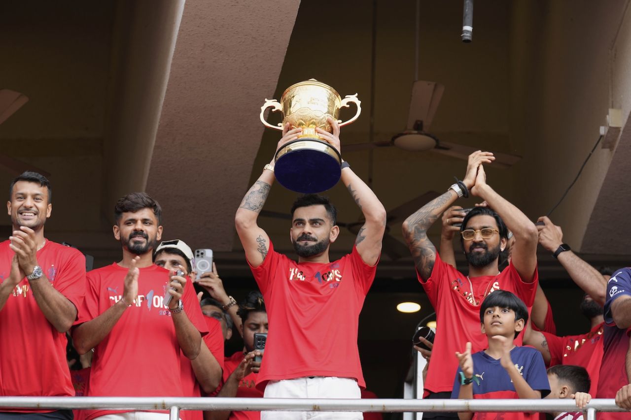 Virat Kohli posed with RCB's maiden IPL trophy at Chinnaswamy, Bengaluru, June 4, 2025