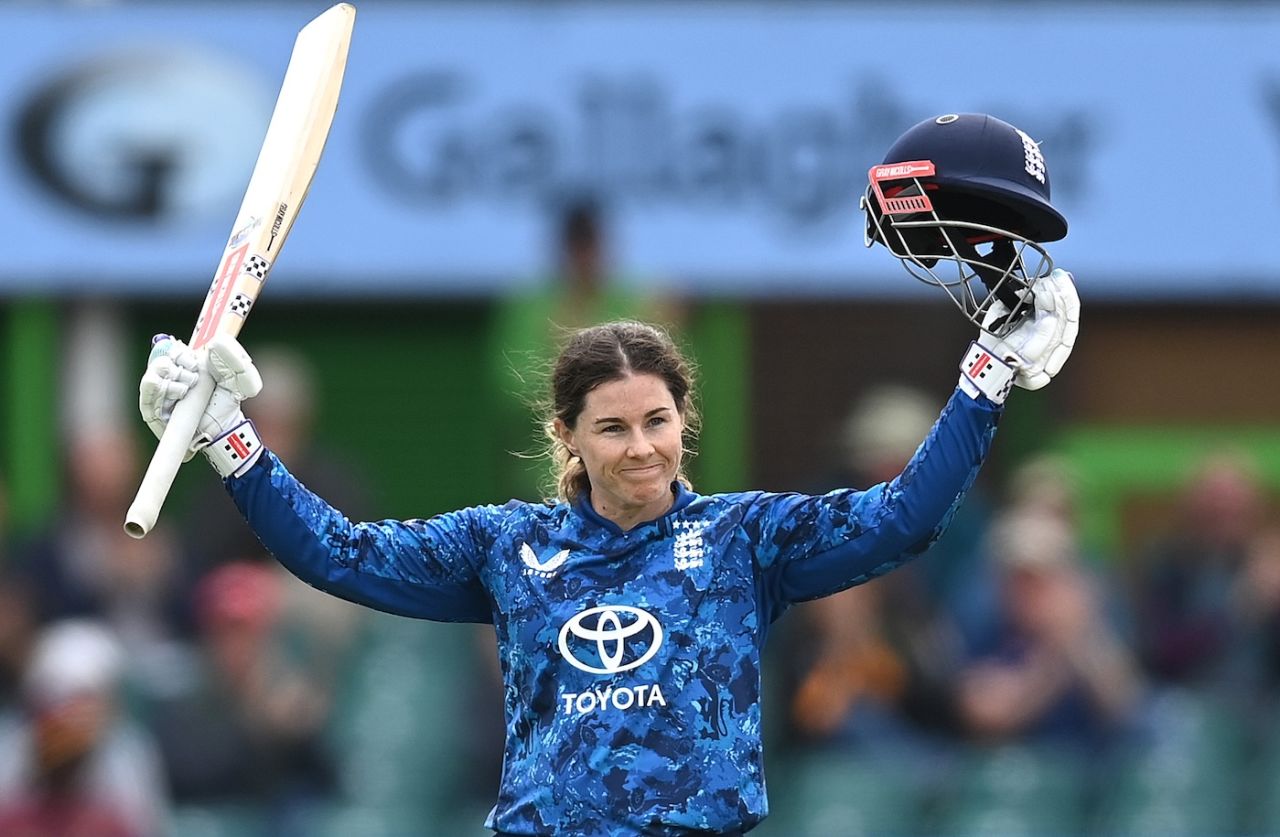 Tammy Beaumont celebrates her 12th ODI hundred, England vs West Indies, 2nd ODI, Grace Road, June 4, 2025