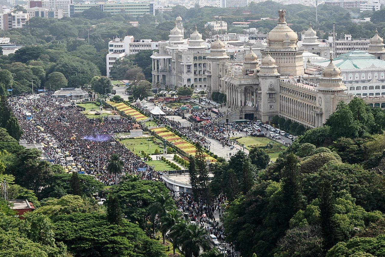 Royal Challengers Bengaluru fans throng outside the Vidhana Soudha in Bengaluru, Bengaluru, June 4, 2025