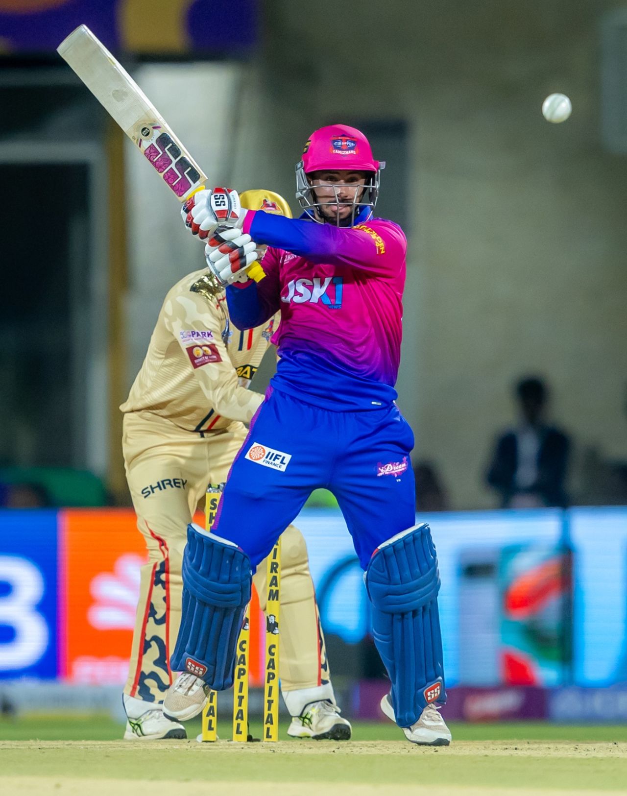 Tushar Raheja swats the ball away, Chepauk Super Gillies vs IDream Tiruppur Tamizhans, TNPL 2025, Coimbatore, June 6, 2025