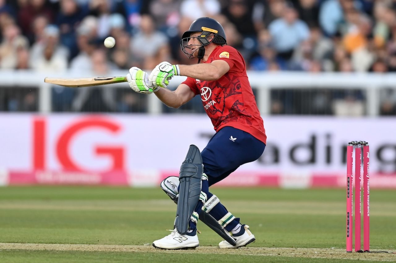 Jos Buttler ramps in the Powerplay, England vs West Indies, 1st T20I, Chester-le-Street, June 6, 2025