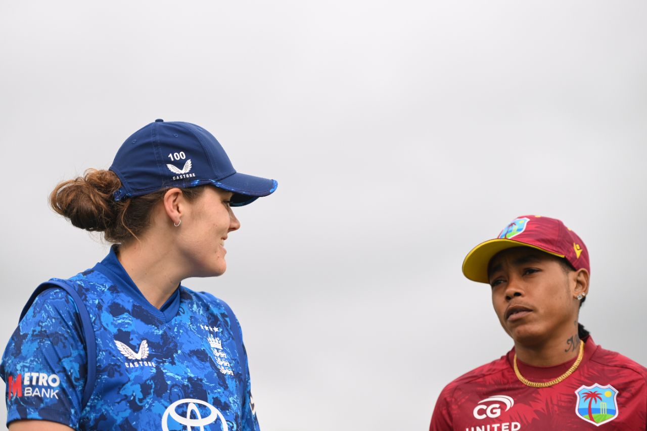 Nat Sciver-Brunt and Shemaine Campbelle at the toss, England vs West Indies, 3rd Women's ODI, Taunton, June 7, 2025