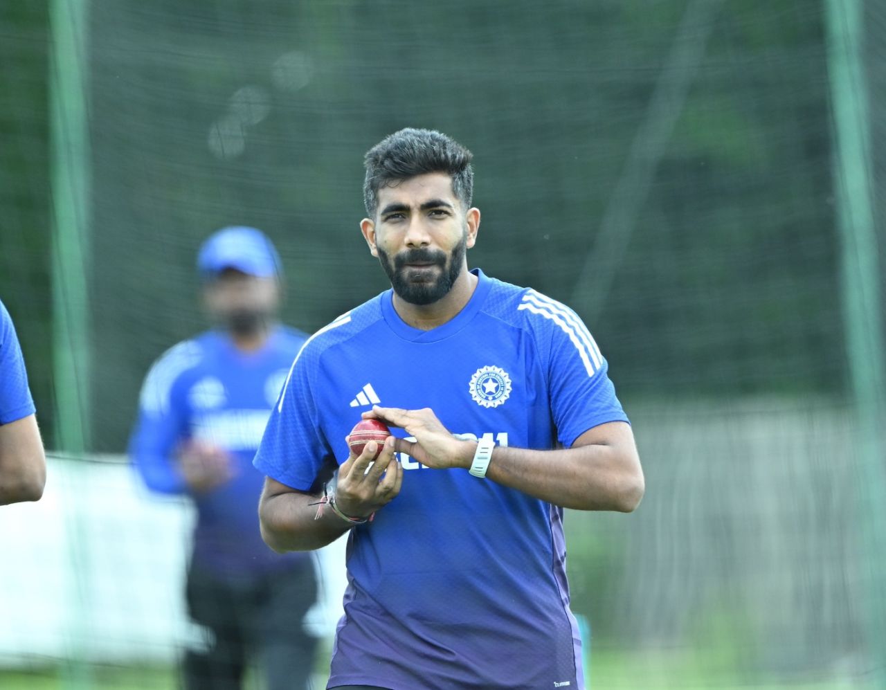 Jasprit Bumrah prepares to have a bowl in the nets, Beckenham, June 8, 2025