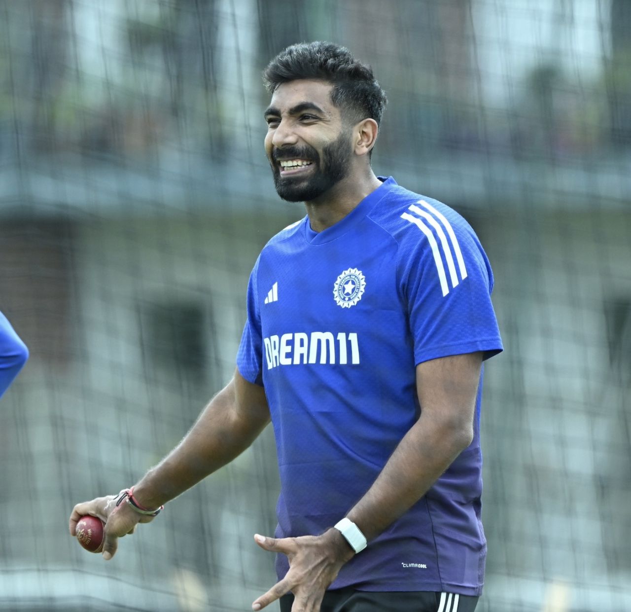 Jasprit Bumrah reacts during training, Beckenham, June 8, 2025