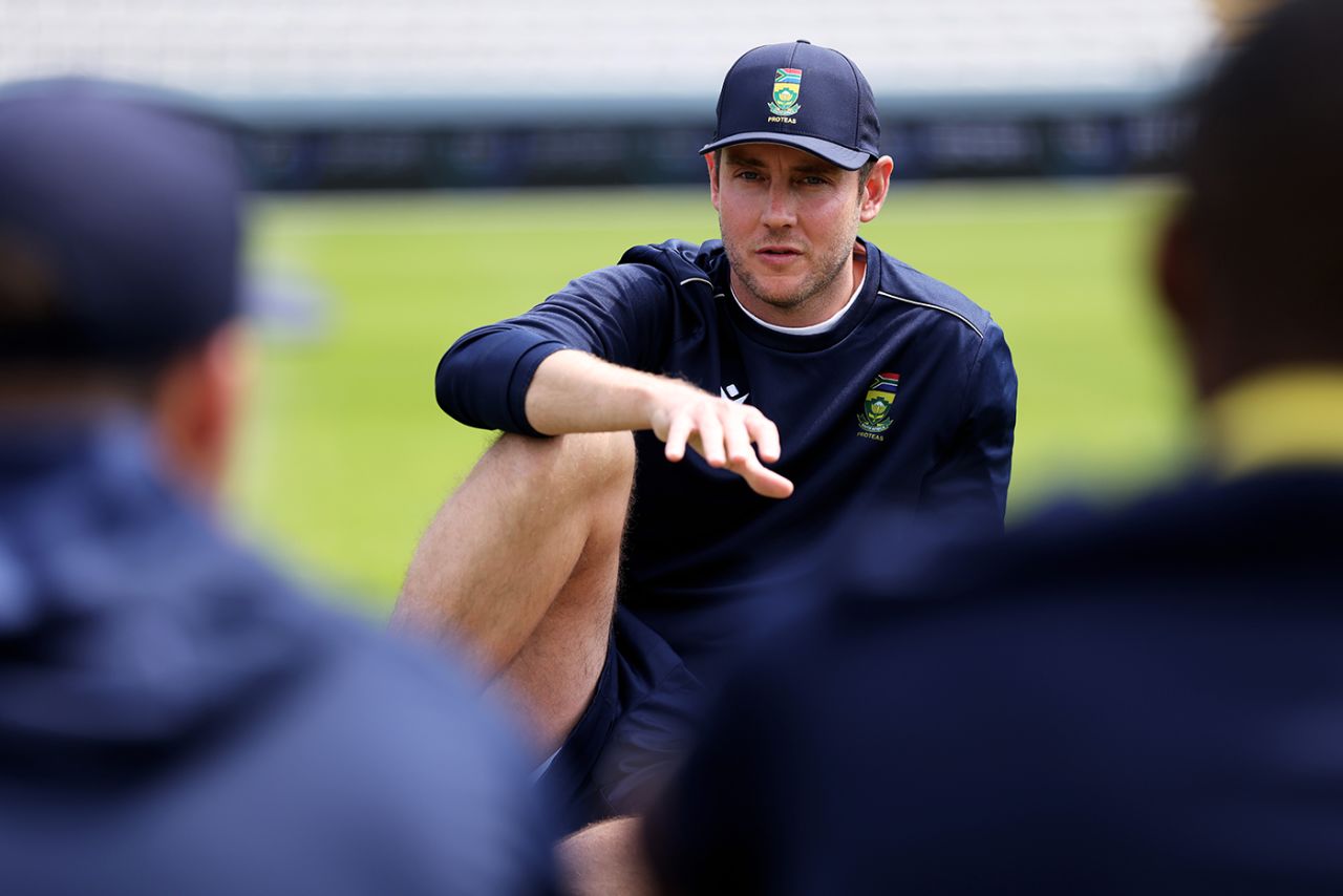 Stuart Broad imparts some knowledge in his role as South Africa consultant, Lord's, June 9, 2025