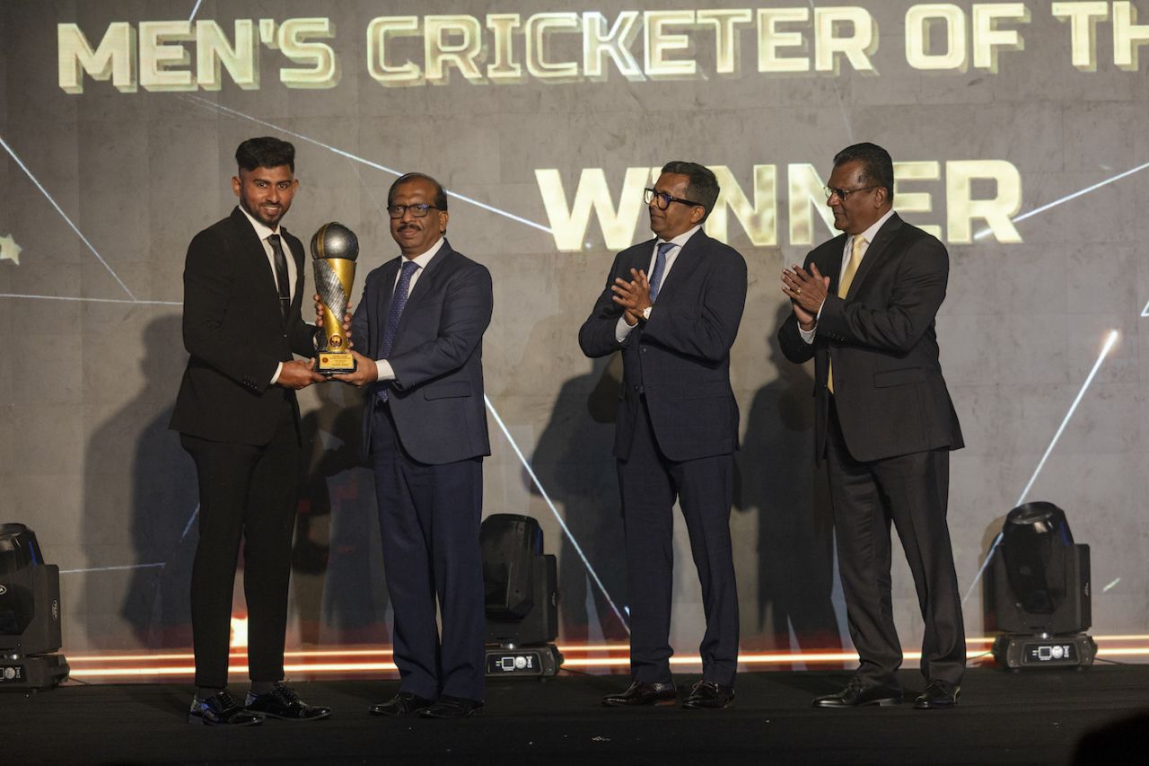 Kamindu Mendis was named the Men's Cricketer of the Year at the Sri Lanka Cricket Awards 2024, June 9, 2025