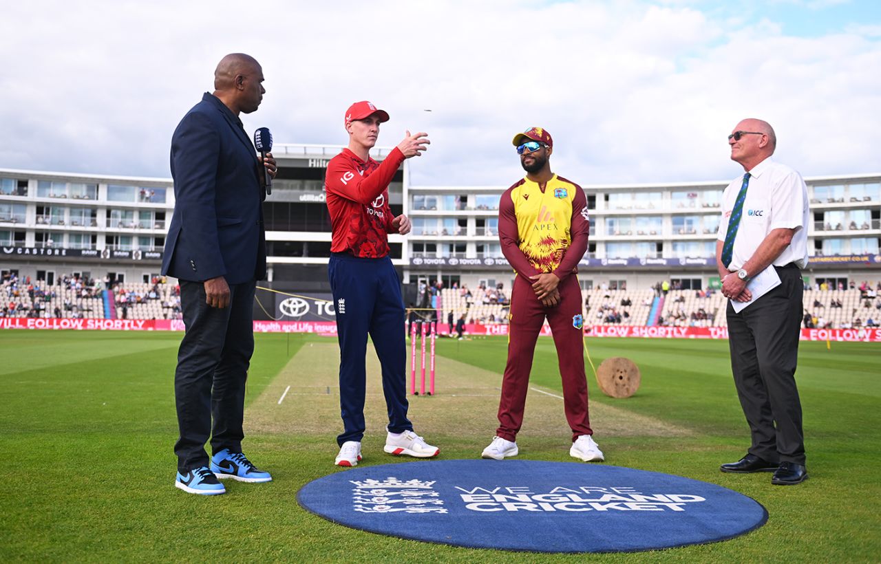 Harry Brook tosses the coin, England vs West Indies, 3rd T20I, Southampton, June 10, 2025