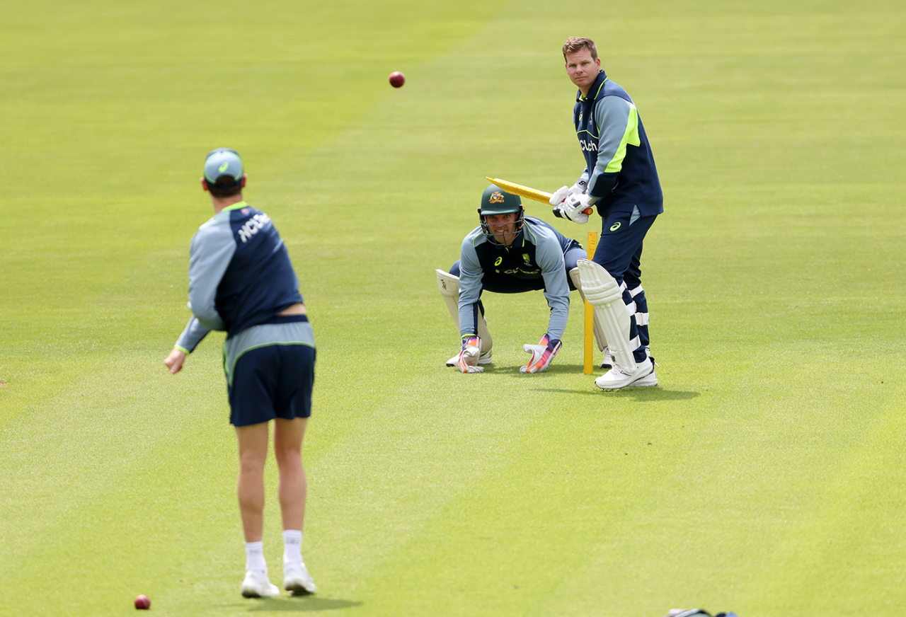 Steven Smith and Alex Carey practise their skills, Lord's, June 8, 2025