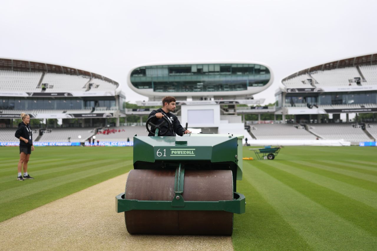 The groundstaff apply the final touches to the World Test Championship final wicket, Australia vs South Africa, World Test Championship final, Lord's, June 11, 2025