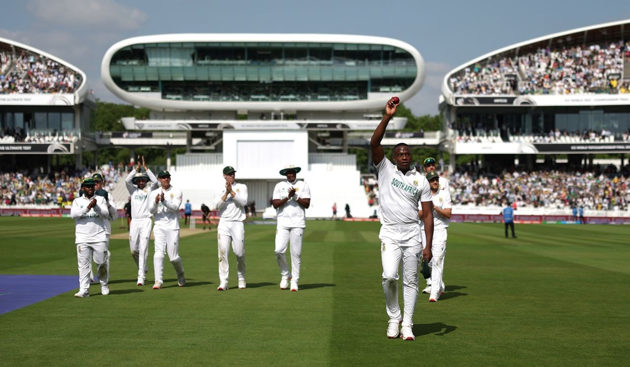 Kagiso Rabada acknowledges the crowd's support after his five-for, Australia vs South Africa, World Test Championship final, Lord's, June 11, 2025