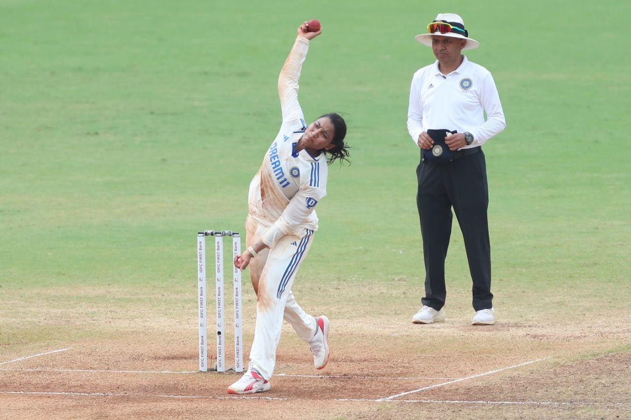Sneh Rana in the field, India vs South Africa, Only women's Test, 3rd day, Chennai, June 30, 2024