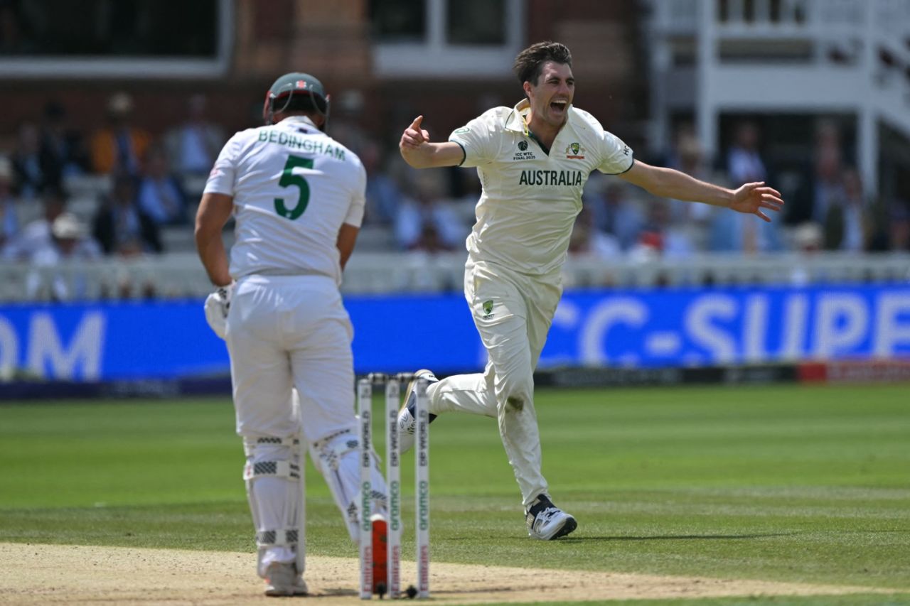 Pat Cummins nicked off David Bedingham for his five-for, Australia vs South Africa, World Test Championship final, 2nd day, Lord's, June 12, 2025