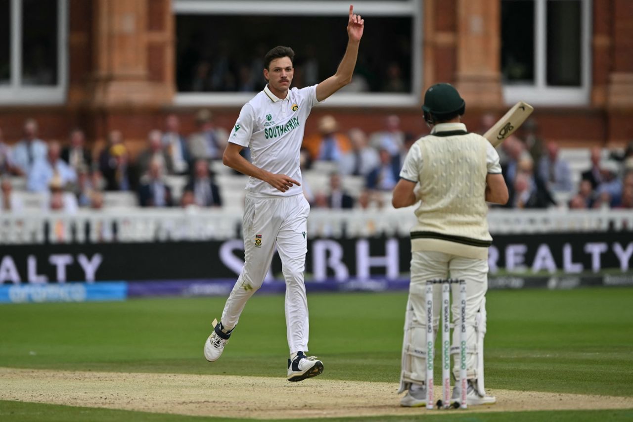Marco Jansen celebrates after having Marnus Labuschagne caught behind, Australia vs South Africa, World Test Championship final, 2nd day, Lord's, June 12, 2025
