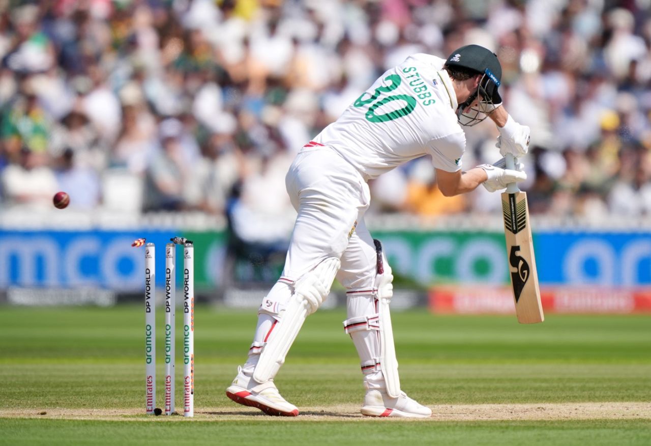 Tristan Stubbs was bowled for the second time in the game, Australia vs South Africa, World Test Championship final, fourth day, Lord's, June 14, 2025