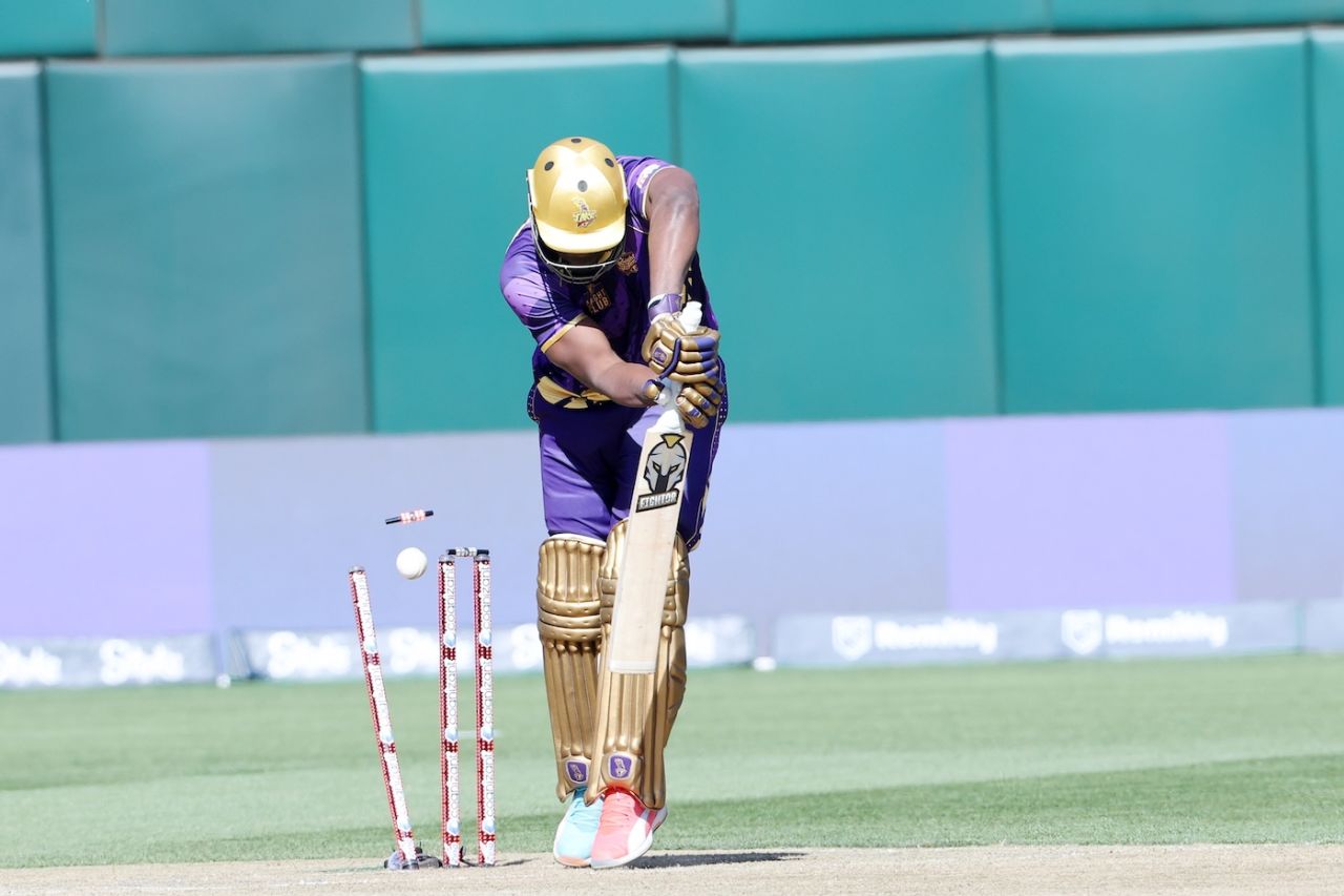 Andre Russell had no answer for a Haris Rauf thunderbolt, San Francisco Unicorns vs Los Angeles Knight Riders, MLC 2025, Oakland, June 14, 2025