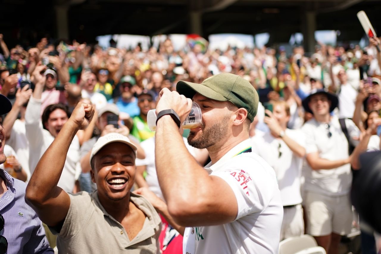 Aiden Markram got a well-deserved drink from a friend in the stands, Australia vs South Africa, World Test Championship final, fourth day, Lord's, June 14, 2025