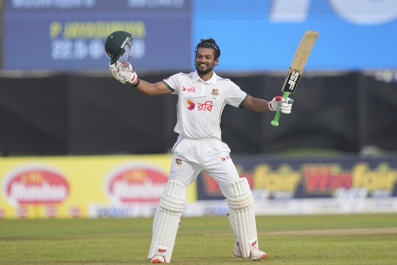 Najmul Hossain Shanto celebrates his first Test century since November 2023, Sri Lanka vs Bangladesh, 1st Test, Galle, first day, June 17, 2025