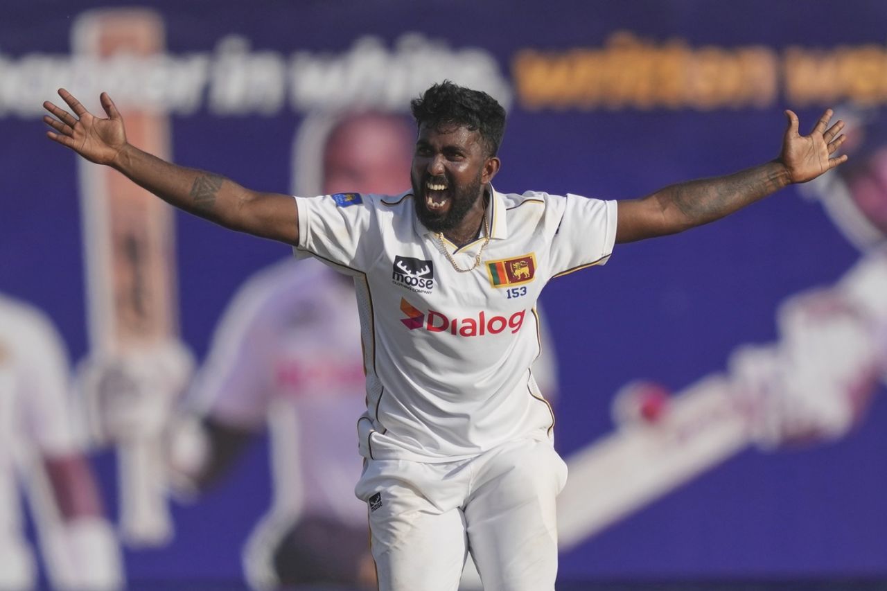 Asitha Fernando appeals successfully for Mushfiqur Rahim's wicket, Sri Lanka vs Bangladesh, 1st Test, Galle, day 2, June 18, 2025