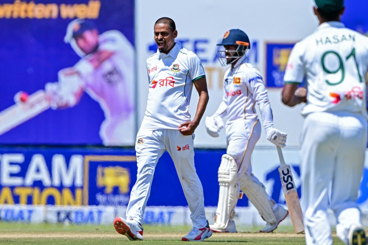 Taijul Islam roars after stopping Lahiru Udana, Sri Lanka vs Bangladesh, 1st Test, Galle, day 3, June 19 2025