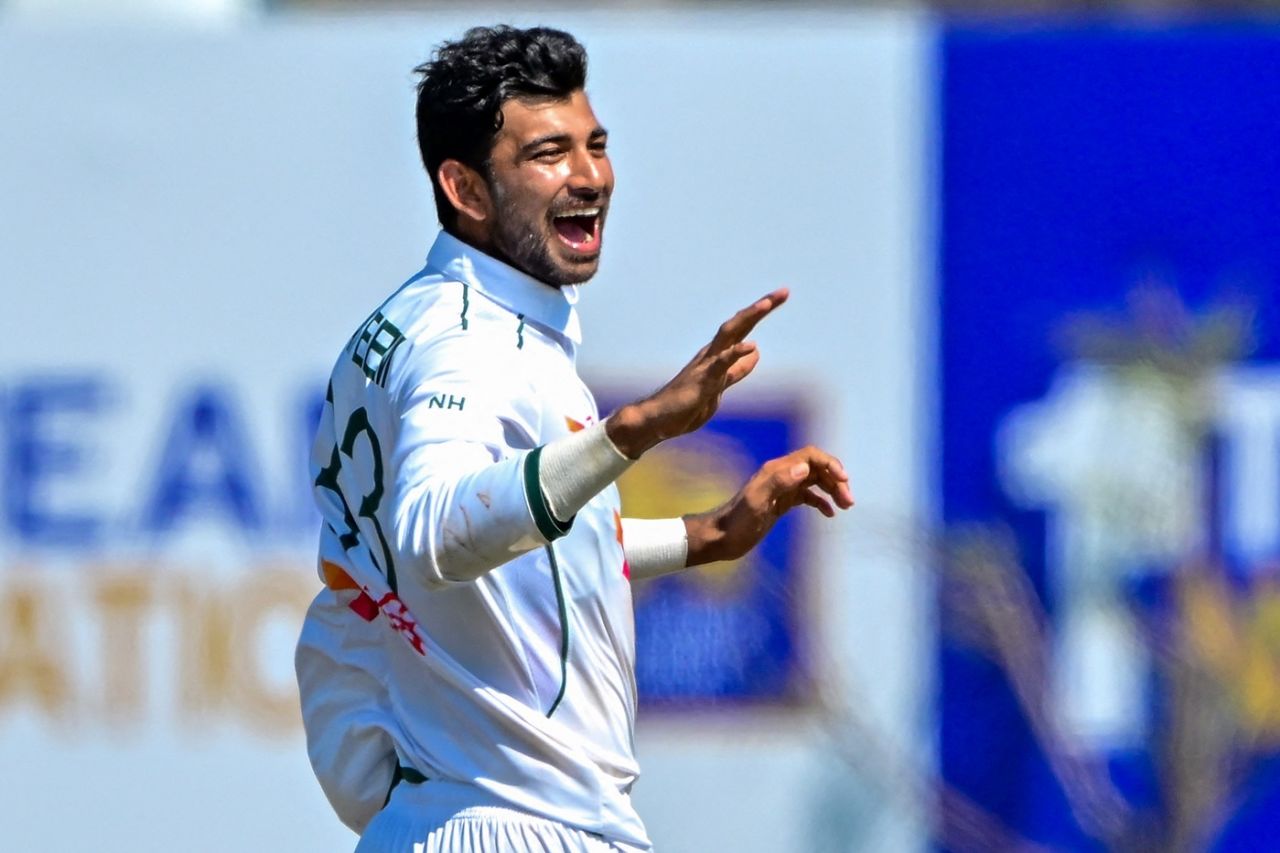 Nayeem Hasan celebrates getting the well-set Dinesh Chandimal, Sri Lanka vs Bangladesh, 1st Test, Galle, day 3, June 19 2025