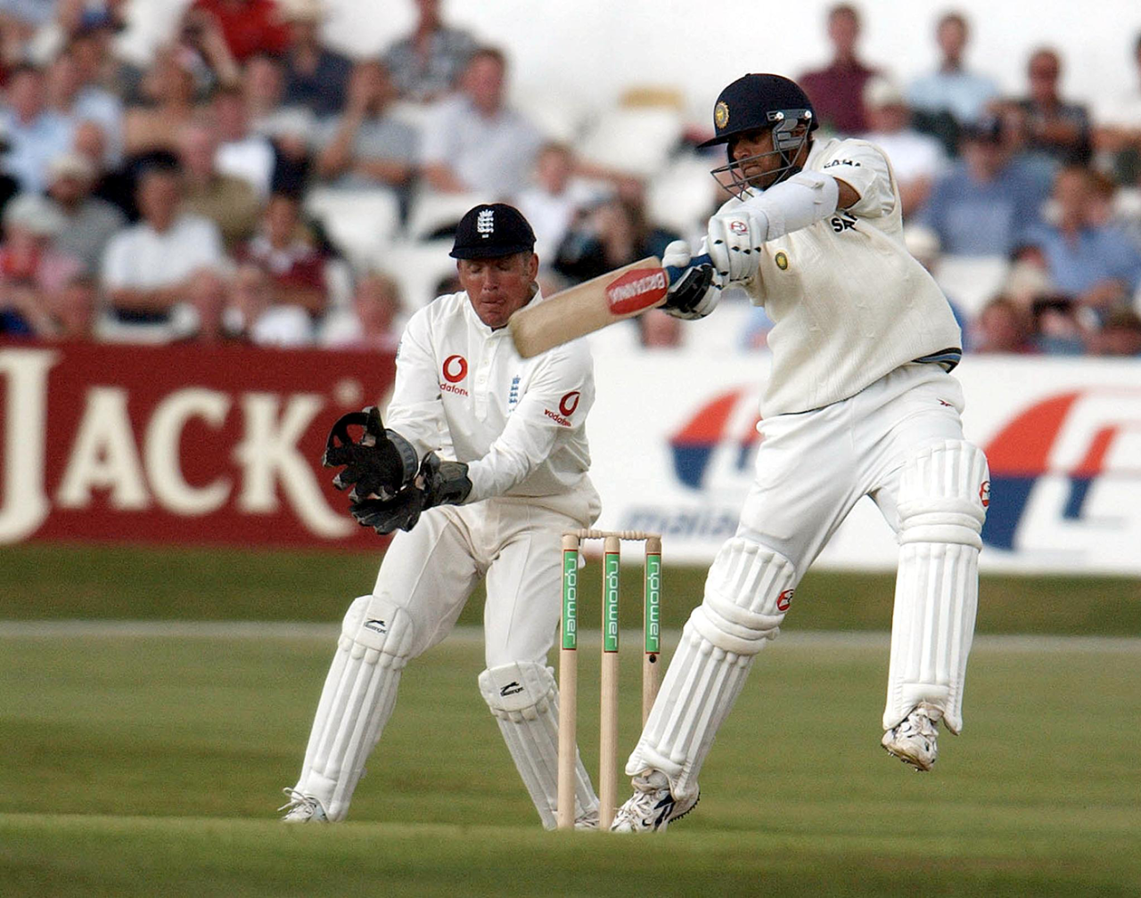 Rahul Dravid plays a shot, England v India, 3rd Test, Headingley, 1st day, August 22, 2002