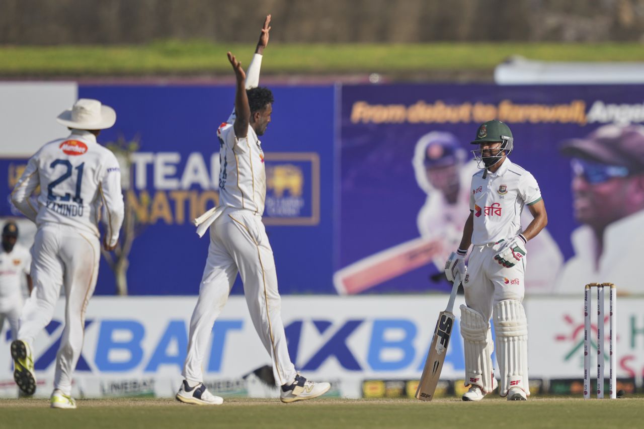 Milan Rathnayake had Shadman Islam lbw for 76, Sri Lanka vs Bangladesh, 1st Test, Galle, day 4, June 20, 2025