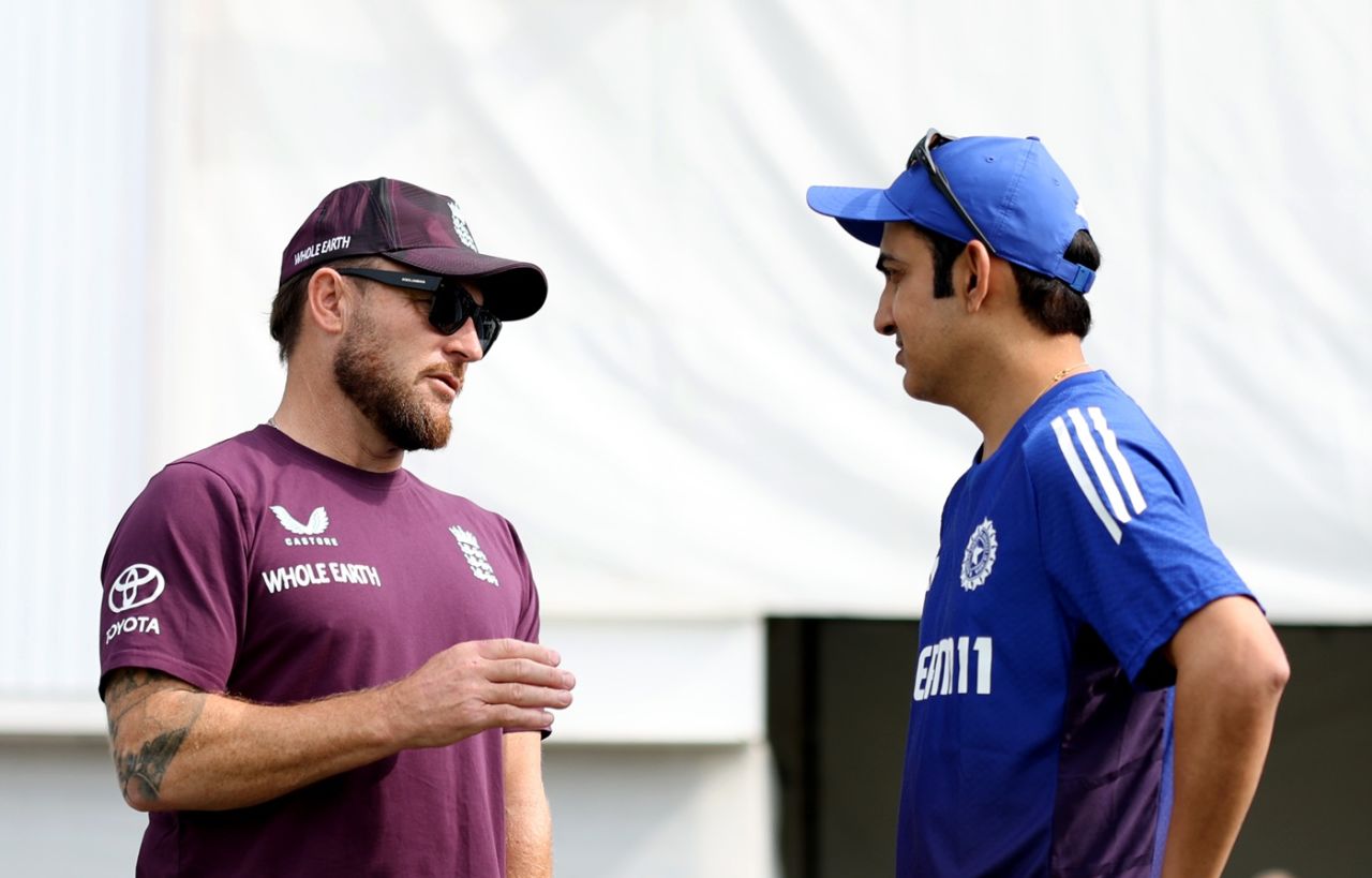 Brendon McCullum and Gautam Gambhir have a chat, England vs India, 1st Test, Leeds, 1st day, June 20, 2025