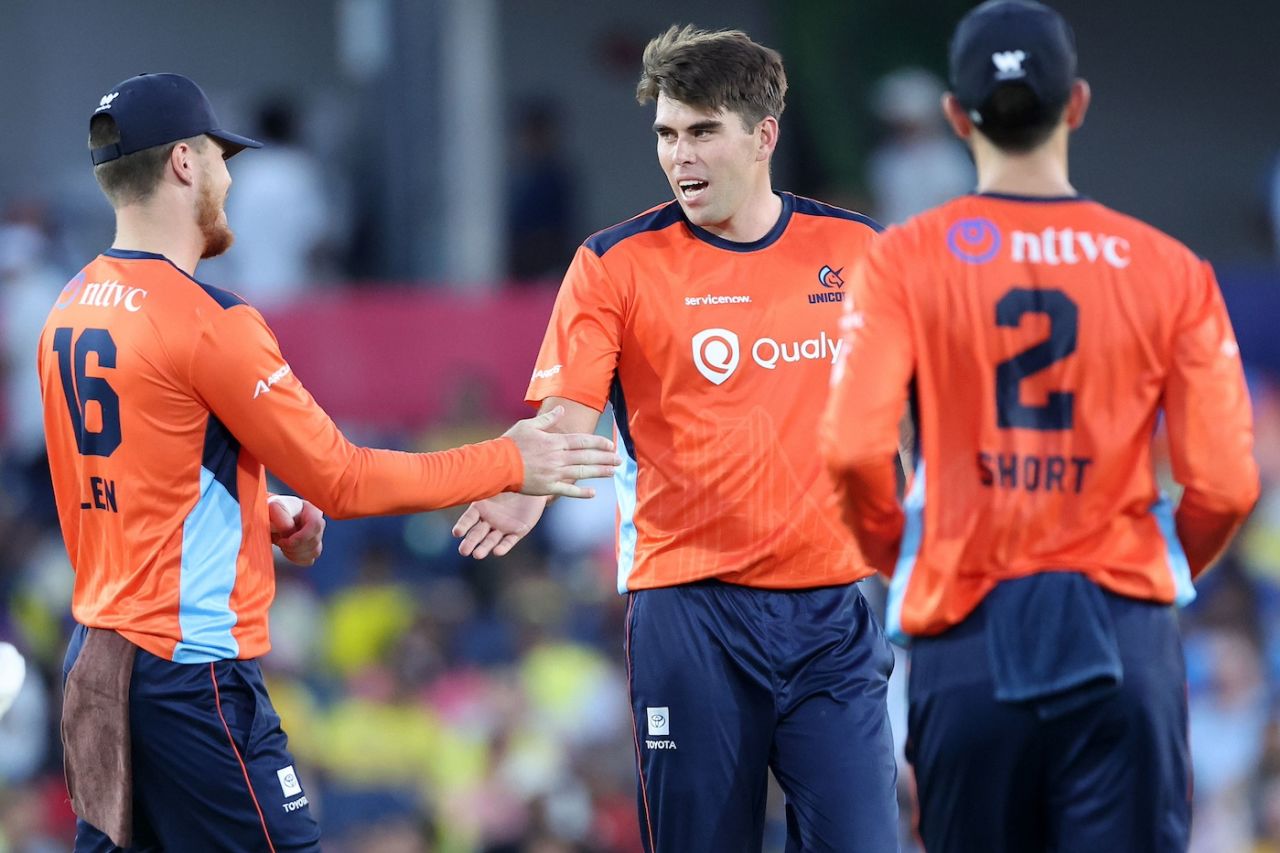 Xavier Bartlett picked up a couple of wickets, Texas Super Kings vs San Francisco Unicorns, MLC 2025, Dallas, June 21, 2025