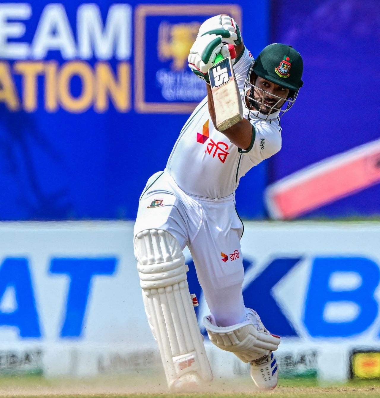 Najmul Hossain Shanto drives down the ground, Sri Lanka vs Bangladesh, 1st Test, Galle, 5th day, June 21, 2025