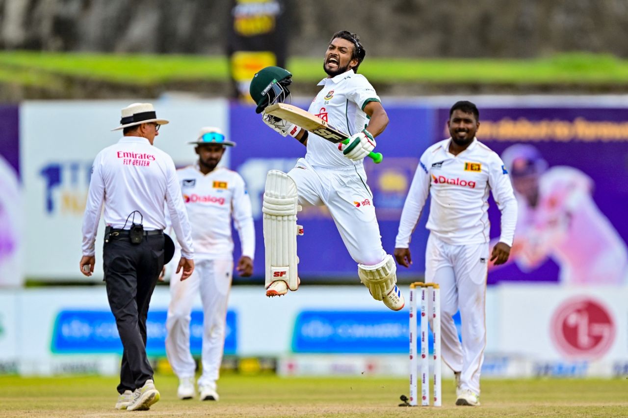 Najmul Hossain Shanto celebrates his hundred, Sri Lanka vs Bangladesh, 1st Test, Galle, 5th day, June 21, 2025