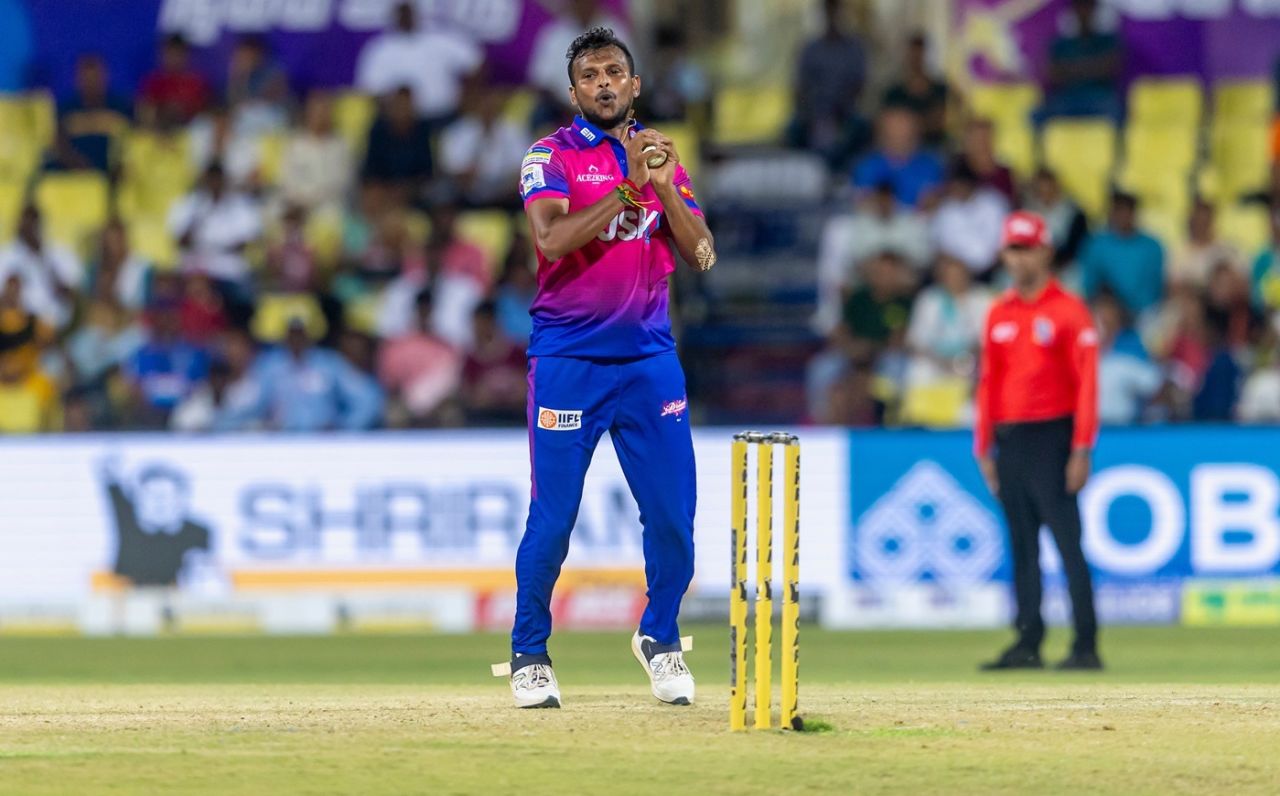 T Natarajan in action at the TNPL, IDream Tiruppur Tamizhans vs Siechem Madurai Panthers, TNPL 2025, Tirunelveli, June 22, 2025