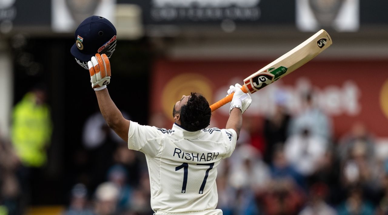 Rishabh Pant raises his bat in celebration, England vs India, 1st Test, Leeds, 4th day, June 23, 2025