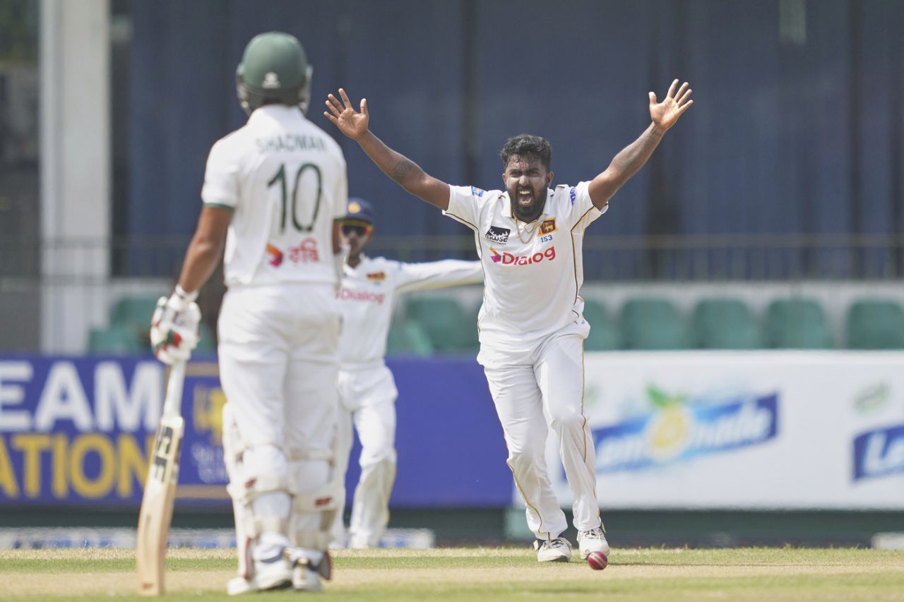 Asitha Fernando belts out an appeal, Sri Lanka vs Bangladesh, 2nd Test, Day 1, Colombo, June 25, 2025
