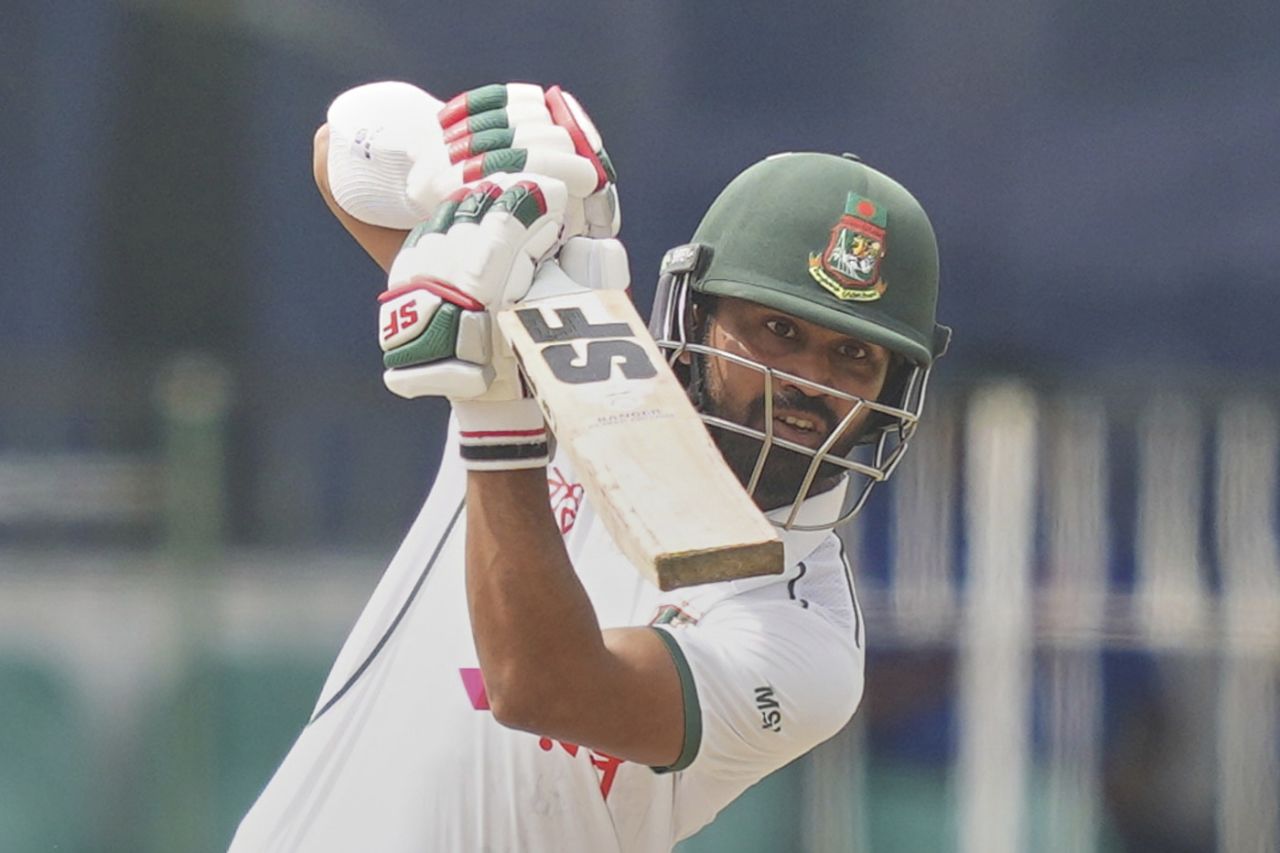Shadman Islam drives on the off side, Sri Lanka vs Bangladesh, 2nd Test, Day 1, Colombo, June 25, 2025