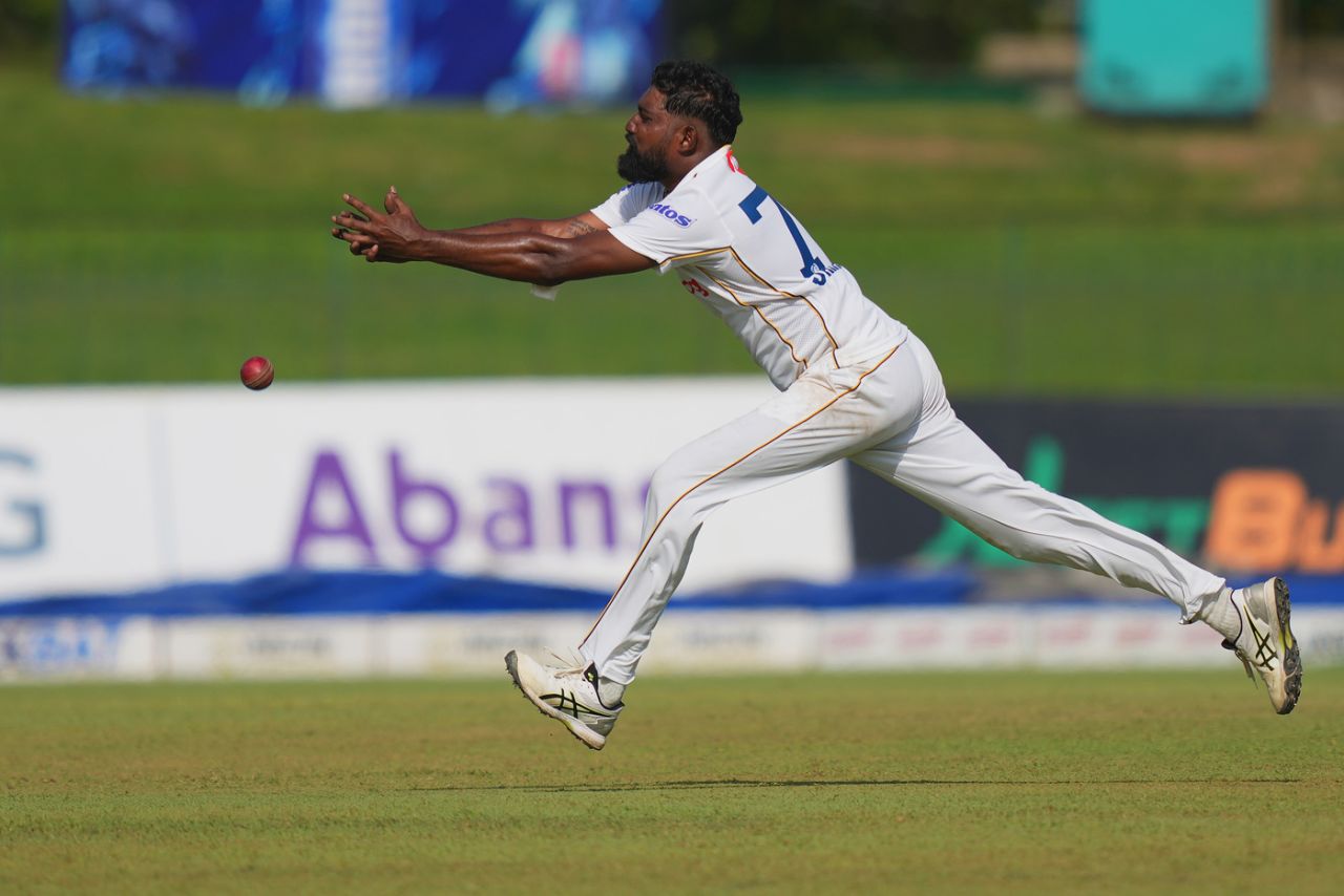 Prabath Jayasuriya missed a chance to catch Litton Das off his own bowling, Sri Lanka vs Bangladesh, 2nd Test, Day 1, Colombo, June 25, 2025