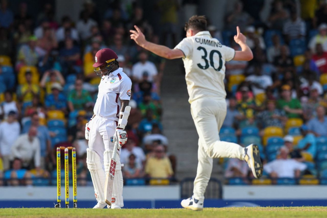 Pat Cummins had Keacy Carty caught behind, West Indies vs Australia, 1st Test, day 1, Barbados, June 25, 2025