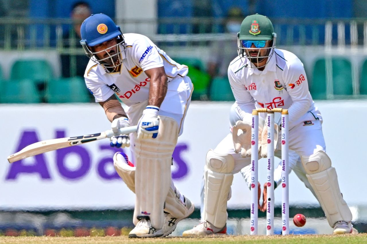 Lahiru Udara nudges the ball away, Sri Lanka vs Bangladesh, 2nd Test, Day 2, Colombo, June 26, 2025