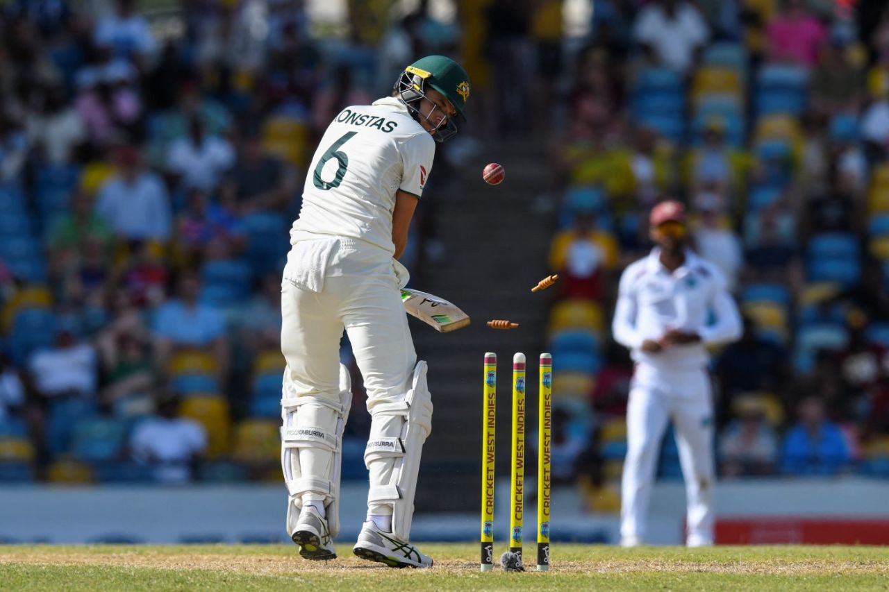 Sam Konstas chopped on, West Indies vs Australia, 1st Test, day 2, Barbados, June 26, 2025