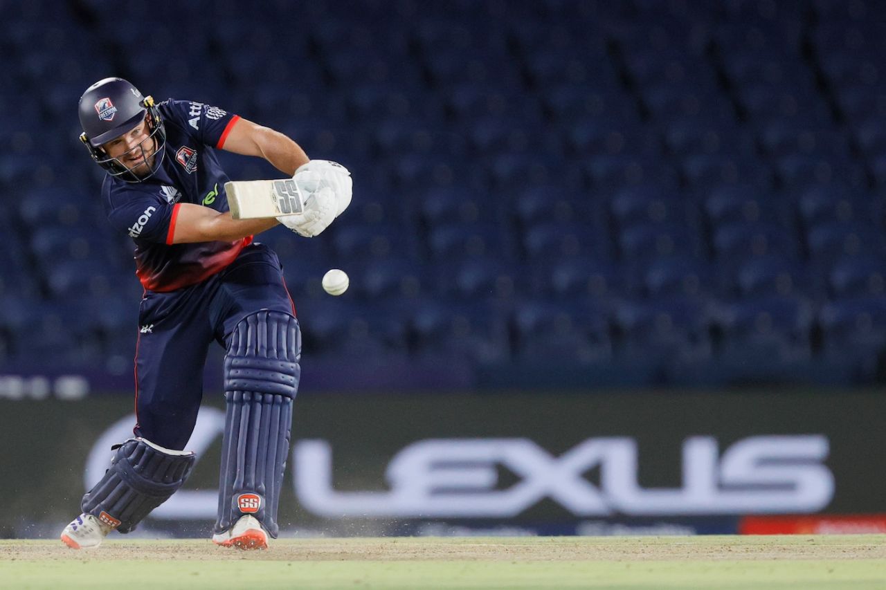 Andries Gous plays powerfully down the ground, Los Angeles Knight Riders vs Washington Freedom, MLC 2025, Dallas, June 26, 2025