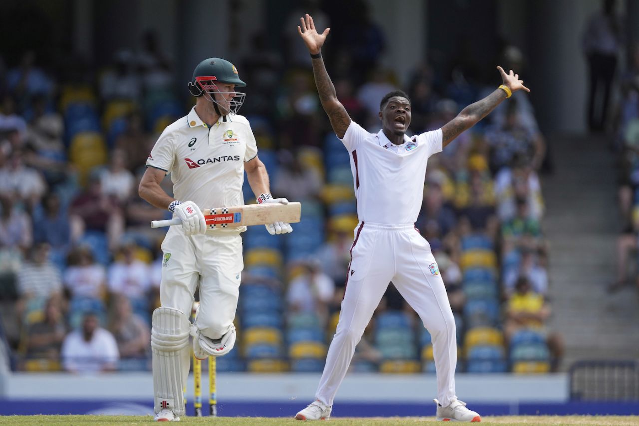 Beau Webster survived an lbw call against Alzarri Joseph in the 37th over, West Indies vs Australia, 1st Test, 3rd day, Barbados, June 27, 2025
