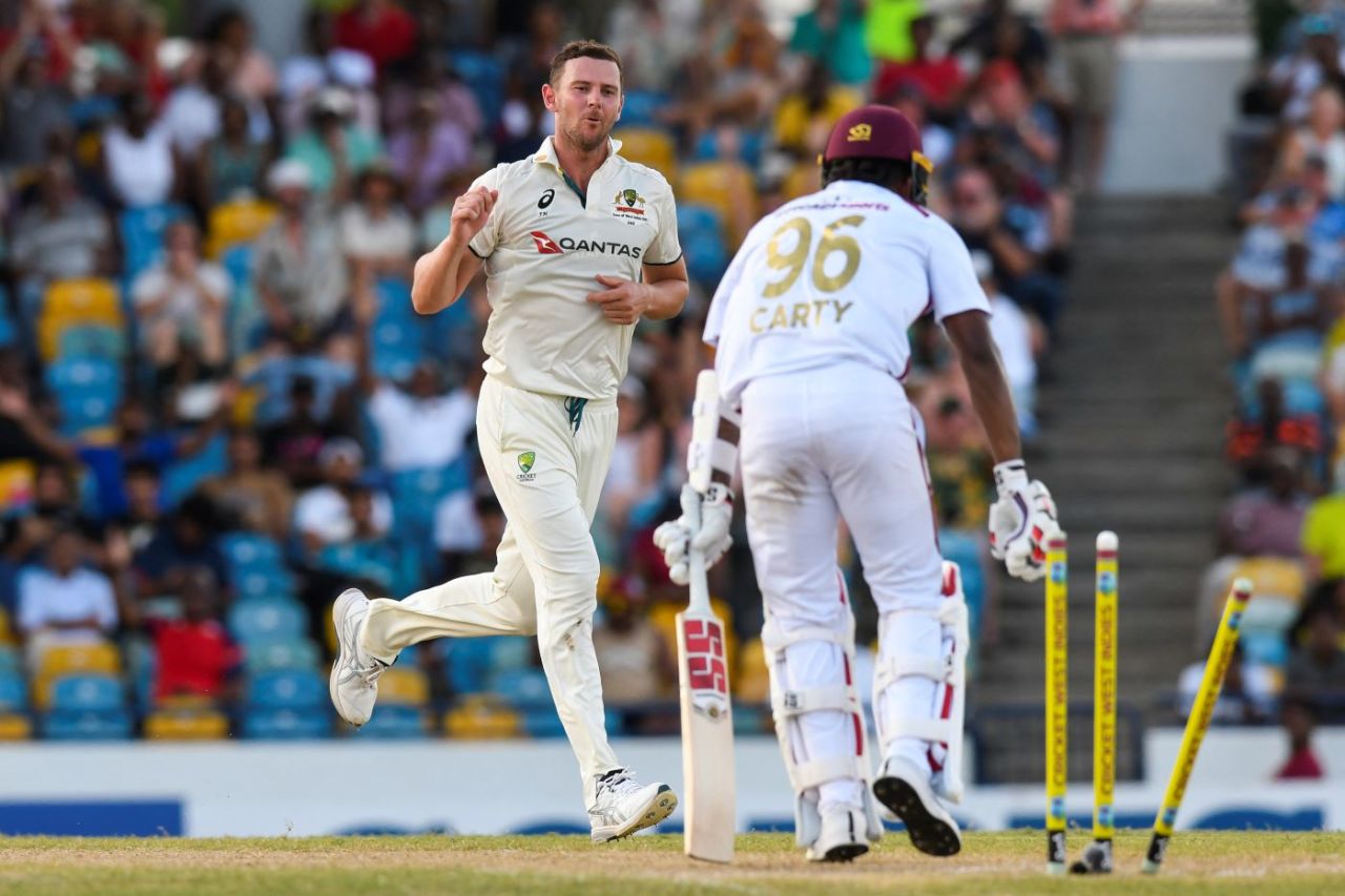 Josh Hazlewood clean bowled Keacy Carty, West Indies vs Australia, 1st Test, 3rd day, Barbados, June 27, 2025