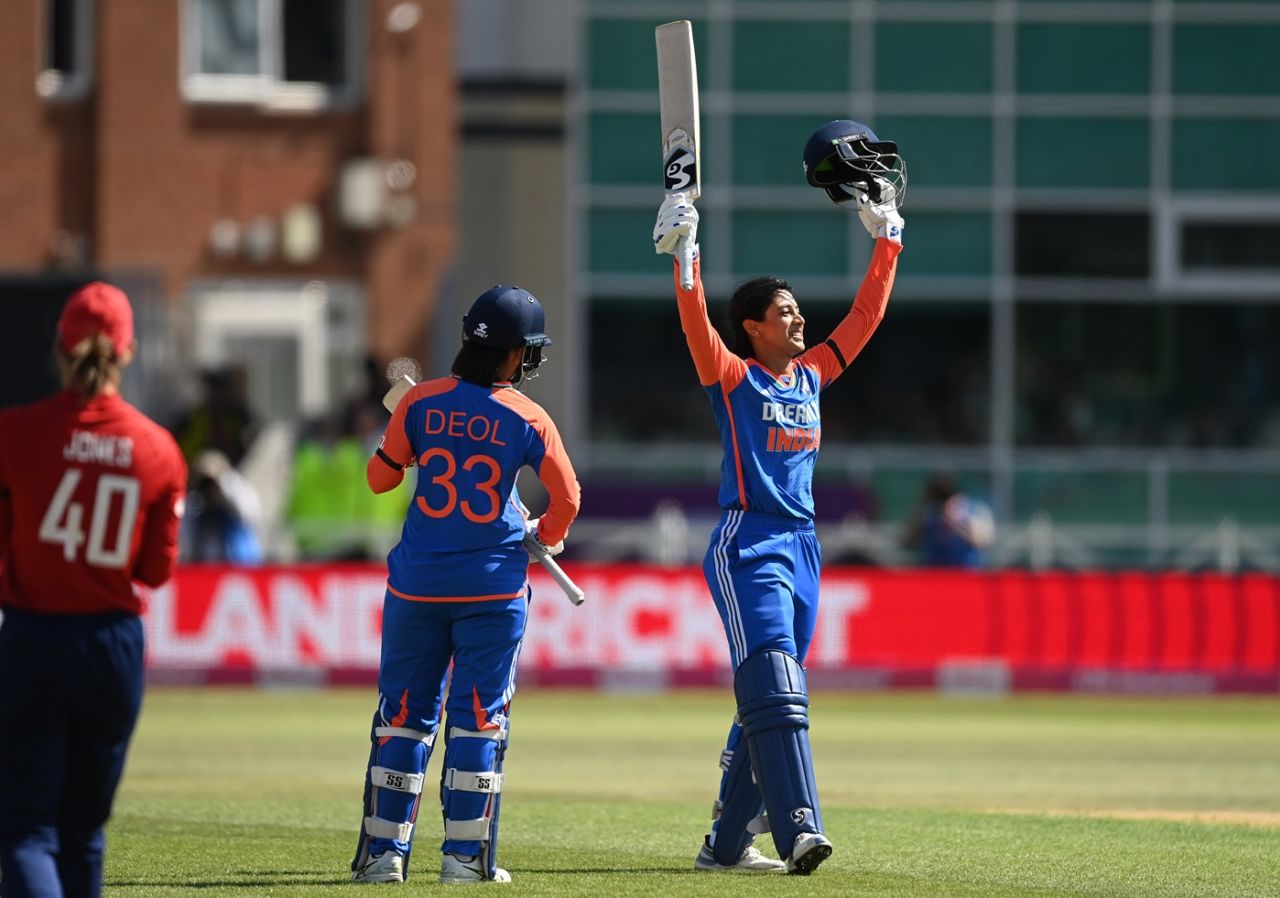 Smriti Mandhana hit her maiden T20I century, England vs India, 1st Women's T20I, Nottingham, June 28, 2025