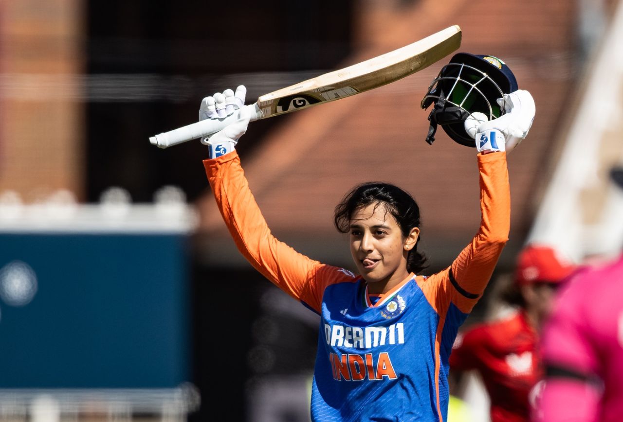 Smriti Mandhana got to her hundred in 51 balls, England vs India, 1st Women's T20I, Nottingham, June 28, 2025