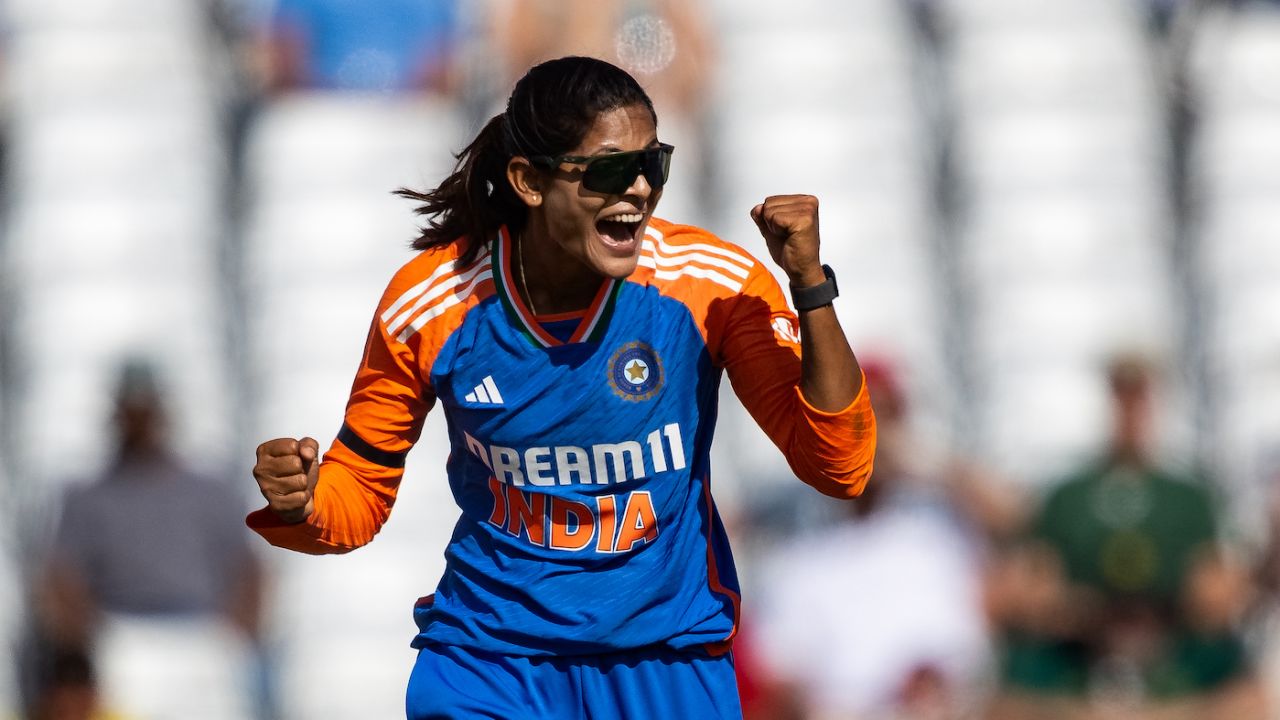 Radha Yadav dented England's middle order, England vs India, 1st Women's T20I, Nottingham, June 28, 2025

