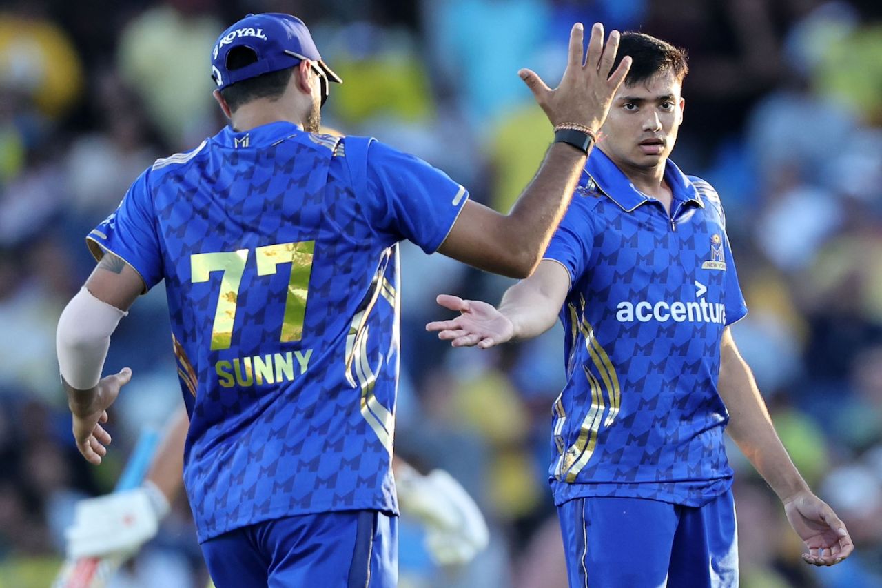 Rushil Ugarkar sent back Marcus Stoinis and Donovan Ferreira, MI New York vs Texas Super Kings, MLC 2025, Dallas, June 29, 2025